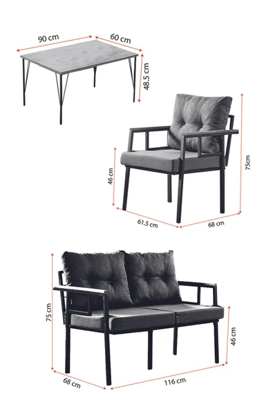 Evdemo Saye Metal Bahçe Balkon Oturma Takımı 2+1+1+Orta Sehpa Cappuccino - 6