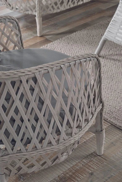 Evdemo Konfor Rattan Bahçe Balkon Oturma Takımı 2+1+1+Camlı Masa Kemik - Resim 6