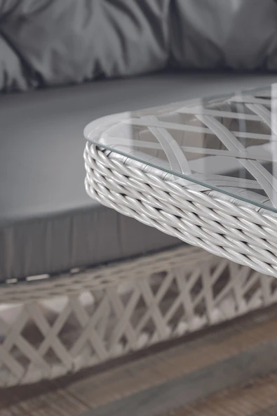 Evdemo Konfor Rattan Bahçe Balkon Oturma Takımı 2+1+1+Camlı Masa Kemik - Resim 5