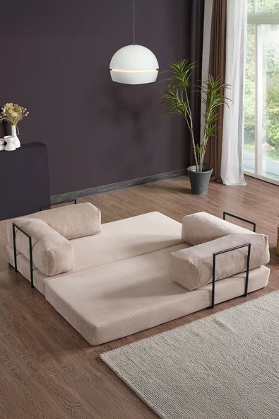 Evdemo Lounge Aktivite Koltuğu Çok Amaçlı Koltuk Yatak Krem - 5
