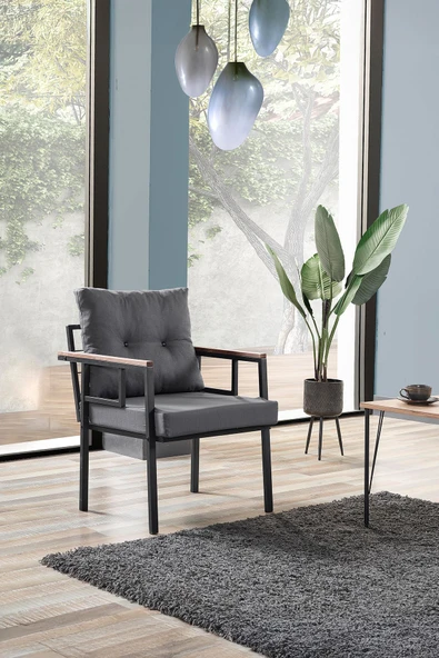 Evdemo Saye Metal Bahçe Balkon Oturma Takımı 2+1+1+Orta Sehpa Antrasit - 3