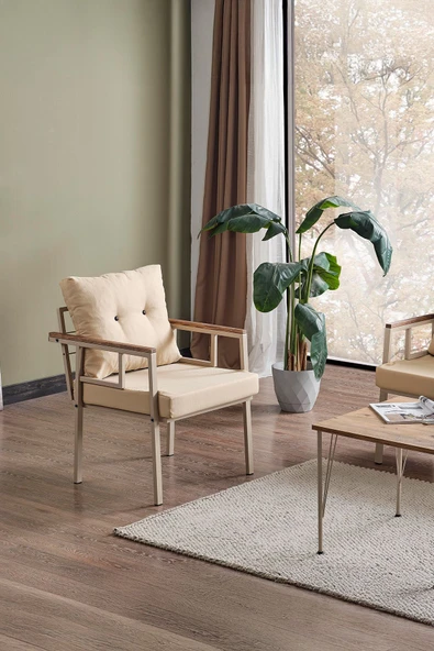 Evdemo Saye Metal Bahçe Balkon Oturma Takımı 2+1+1+Orta Sehpa Cappuccino - 4