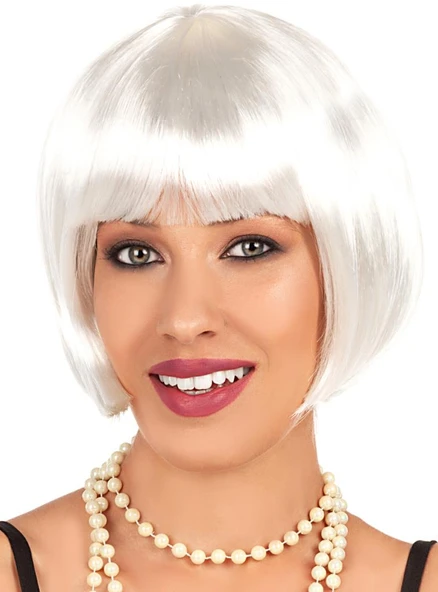 Beyaz Renk Parti Peruğu Kısa Küt Saç - Resim 4