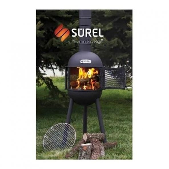 Sürel Çok Amaçlı Döküm Bahçe Şöminesi Teras Sobası Barbekü - Kırmızı - 2