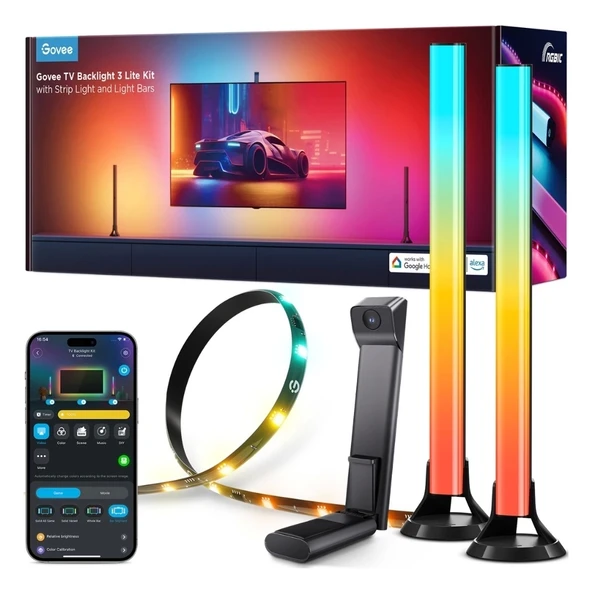 Govee Arka Aydınlatma 3 Lite Kit TV LED 55-65 inç (Wi-Fi ve Bluetooth Destekli, Alexa ve Google Assistant Uyumlu) H605A3