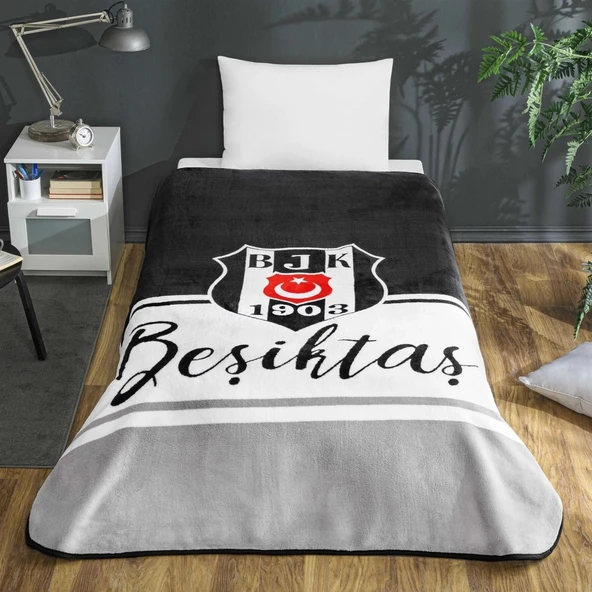 Taç Taraftar Lisanslı Tek Kişilik Battaniye (160x220)-BEŞİKTAŞ KLASİK