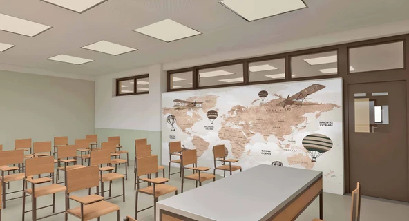 Teyyare Dünya Haritası Okul Duvar Kağıdı - 3