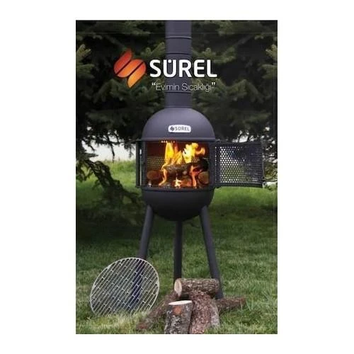 Sürel Çok Amaçlı Döküm Bahçe Şöminesi Teras Sobası Barbekü - Kırmızı - Resim 2