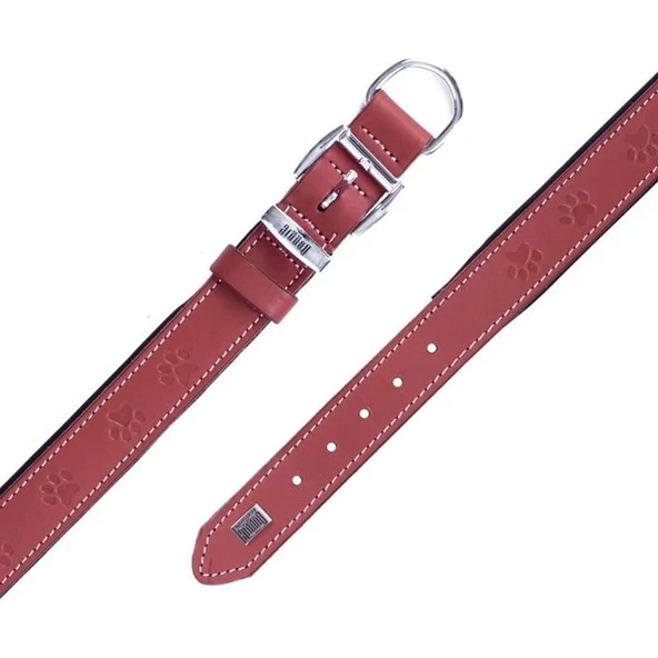 Doggie Comfort Deri Pati Desenli Köpek Boyun Tasması Medium Kırmızı 3.5x47-55 Cm - 4