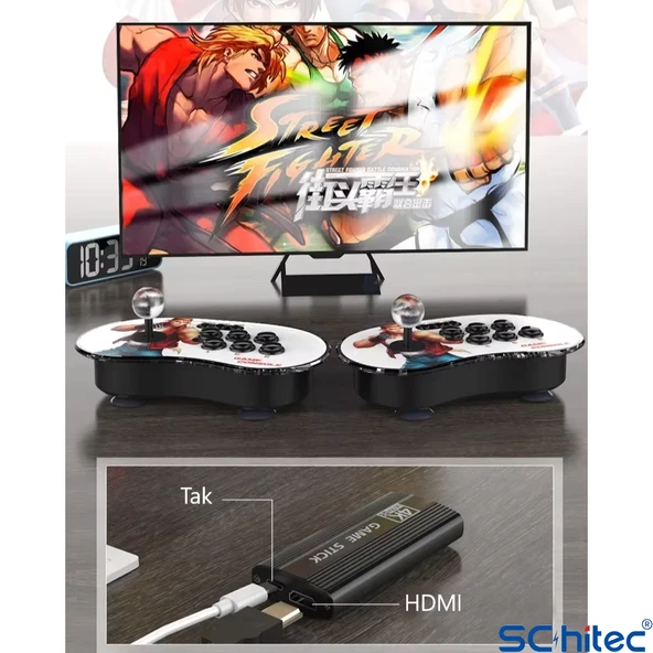 ScHitec 4K Arcade Oyun Konsolu 10000 Retro Oyunlu 2 Kablosuz Joystickli A16 - 6