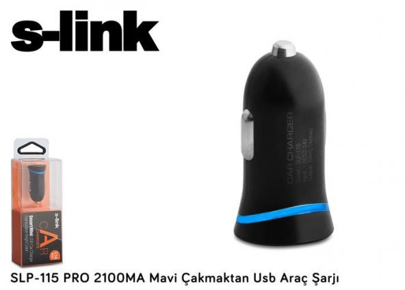 S-LİNK SLP-115  ÇAKMAK USB Araç Şarj Cihazı SİYAH   Out:USB 5V 2100 mA - 2