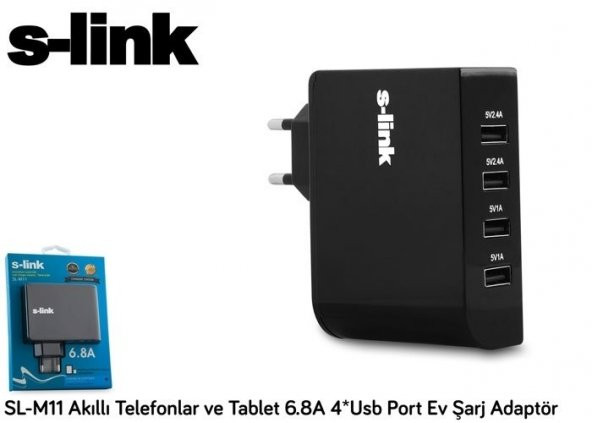 S-LİNK USB 4 LÜ 5V 6,8A ŞARJ SL-M11 - 2