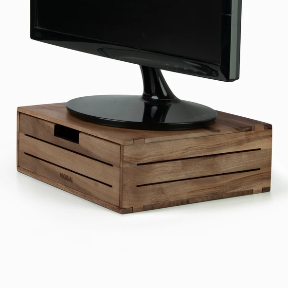 Woodsaka 3line Çekmeceli Monitör Stand & Araç-Gereç Saklama Kutusu - Büyük - Ceviz Ağacından - 4