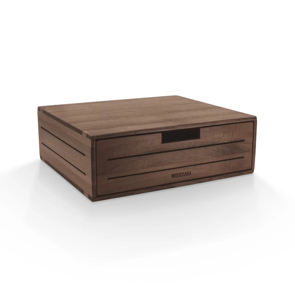 Woodsaka 3line Çekmeceli Monitör Stand & Araç-Gereç Saklama Kutusu - Büyük - Ceviz Ağacından - 3
