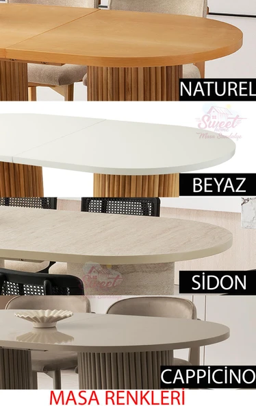 Açılır Oval HIGH GLOSS Yemek Masası Takımı Masal Sandalye Natural 1 Masa 4 Sandalye ) - 4