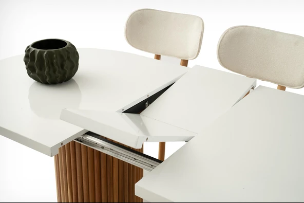 Açılır Oval HIGH GLOSS Yemek Masası Takımı Masal Sandalye Natural 1 Masa 6 Sandalye ) - 3