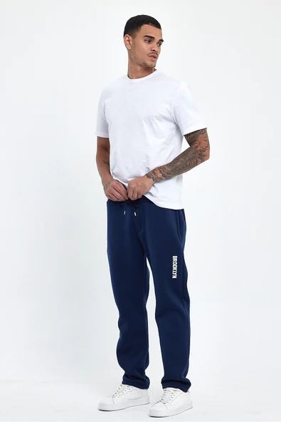 Erkek İçi Polarlı 3 iplik Kalın Brooklyn Baskılı Eşofman Altı SPR25EA70 - Resim 8