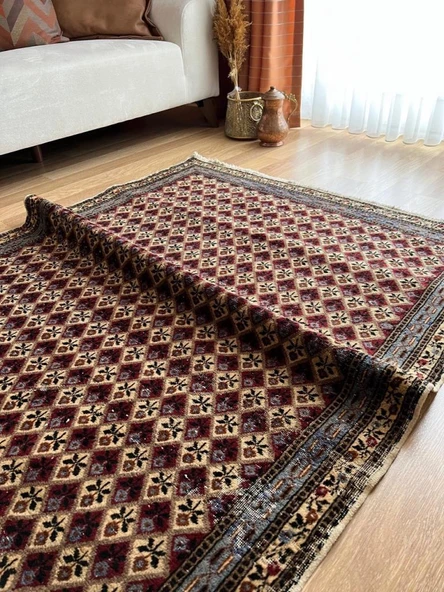128x202 cm Nadir Vintage Türk Halısı, El Yapımı Çiçek Desenli, Yıkanabilir Antik Halı, Ev için Country Tarzı Özel Halı - 3
