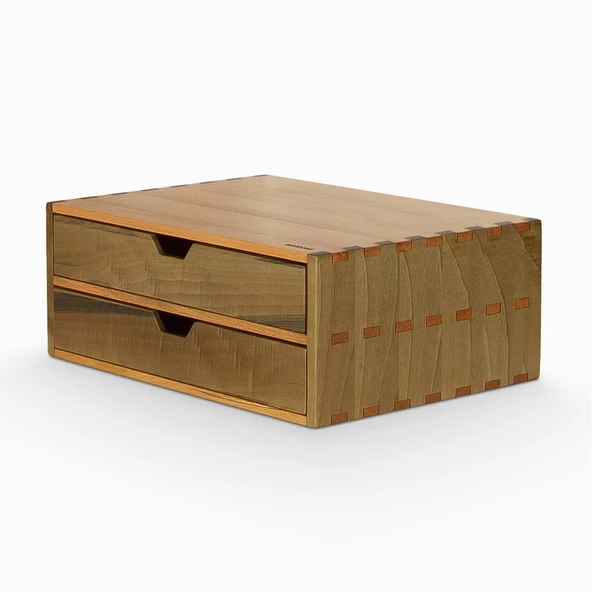 Woodsaka Desna A4 Boyutunda İki Katlı Çekmeceli Dolap & Çok Amaçlı Düzenleyici - Ceviz & Gürgen Ağacından - 3