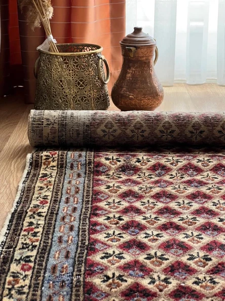 128x202 cm Nadir Vintage Türk Halısı, El Yapımı Çiçek Desenli, Yıkanabilir Antik Halı, Ev için Country Tarzı Özel Halı - 4