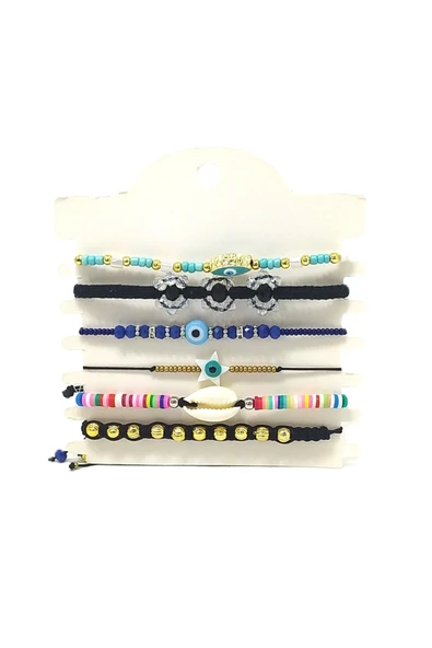 6’ŞARLI  AYARLANABİLİR İPLİ UNİSEX BİJUTERİ BİLEKLİK SETİ ürün görseli 1