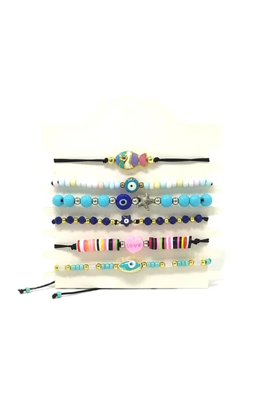 6’ŞARLI  AYARLANABİLİR İPLİ UNİSEX BİJUTERİ BİLEKLİK SETİ ürün görseli 1