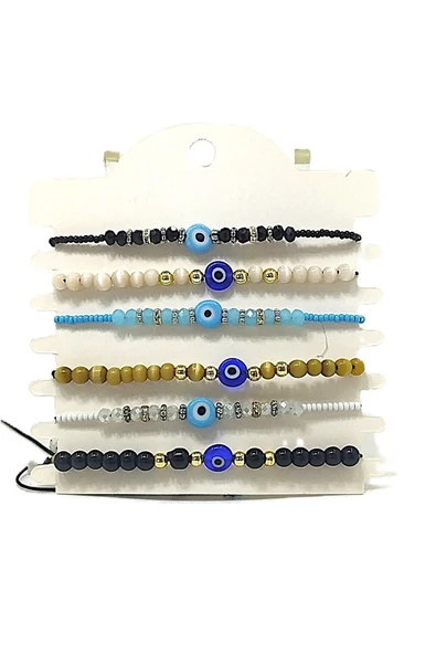 6’ŞARLI AYARLANABİLİR İPLİ UNİSEX BİJUTERİ BİLEKLİK SETİ ürün görseli 1