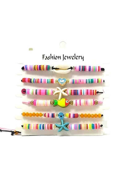 6’ŞARLI  AYARLANABİLİR İPLİ UNİSEX BİJUTERİ BİLEKLİK SETİ ürün görseli 1