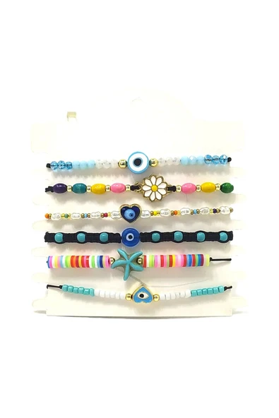 6’ŞARLI  AYARLANABİLİR İPLİ UNİSEX BİJUTERİ BİLEKLİK SETİ ürün görseli 1