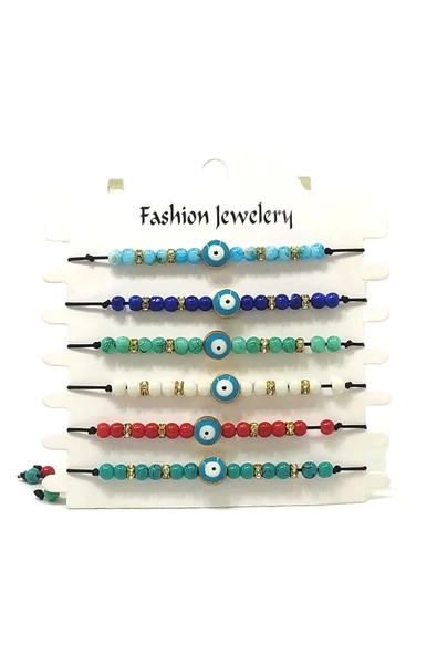 6’ŞARLI  AYARLANABİLİR İPLİ UNİSEX BİJUTERİ BİLEKLİK SETİ ürün görseli 1