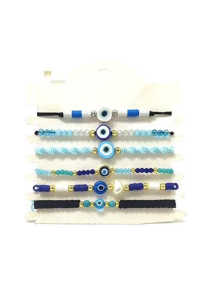 6’ŞARLI  AYARLANABİLİR İPLİ UNİSEX BİJUTERİ BİLEKLİK SETİ ürün görseli 1