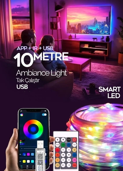 Gaman Yeni Model Bluetoothlu USB LED Işık 10 Metre Rgb Çok Renkli Sese Duyarlı Çok Modlu - 2