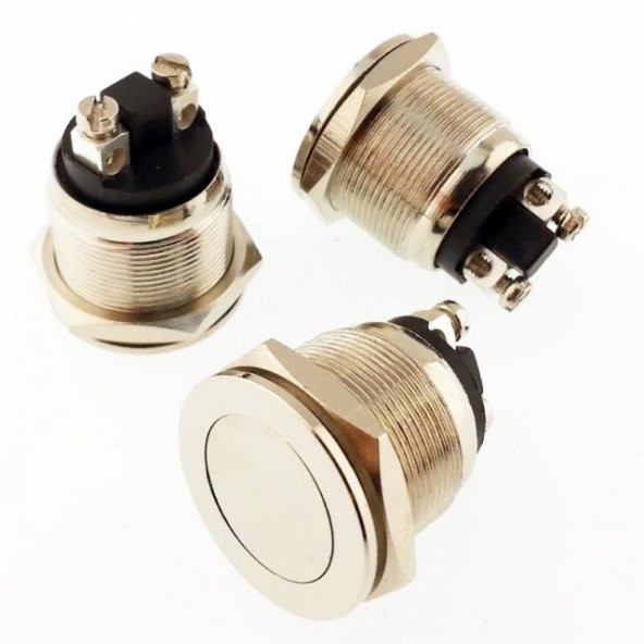 BUTON PBS-28B-2 YUVARLAK Metal 19mm 2 Pin VİDA PİN DÜZ KAFA  IC-182