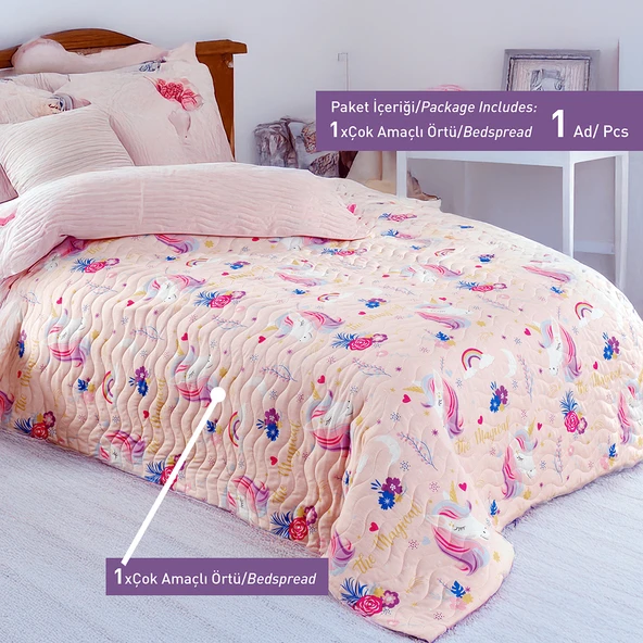 Çok Amaçlı Örtü Tek Kişilik MagicAl Pembe - Resim 4