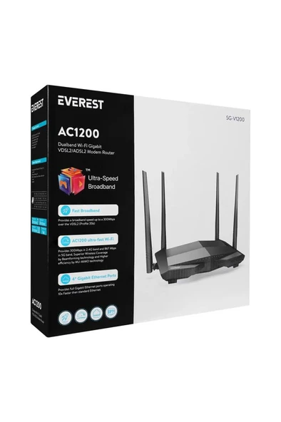 Everest SG-V1200 Dualband Wi-Fi Gigabit VDSL2/ADSL2 Antenli Kablosuz Modem - 4