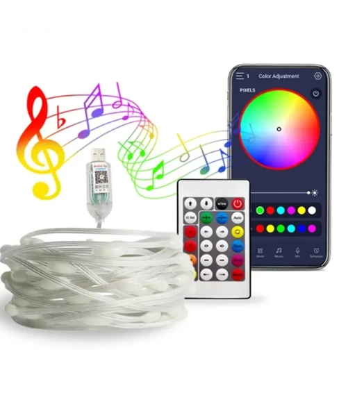 Gaman Yeni Model Bluetoothlu USB LED Işık 10 Metre Rgb Çok Renkli Sese Duyarlı Çok Modlu - 5