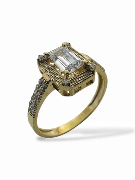 Tek Baget Sade Zarif Şık 8 Ayar Altın Yüzük - Resim 2