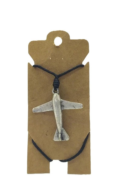 UNİSEX KOTON İP ASKILI VE GÜMÜŞ ANTİK KAPLAMALI TRİBAL KOLYE ürün görseli 1