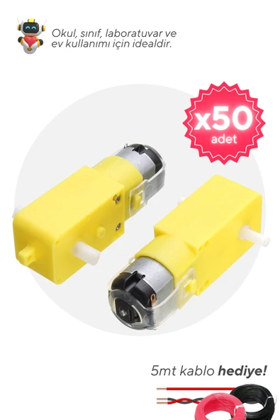 50'li Paket Sarı Redüktörlü Motor Robot Arabalar için - Okul ve Sınıflar için MEB Uyumlu