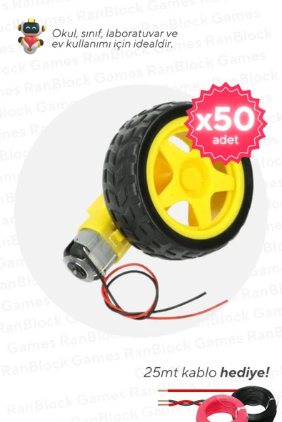 50'li Paket Sarı Redüktörlü Motor ve Tekerlek Seti - Okul ve Sınıflar için MEB Uyumlu