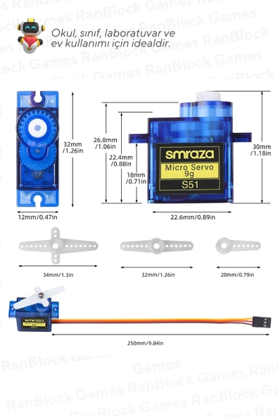 10'lu Paket SG90 Servo Motor - Okul ve Sınıflar için MEB Uyumlu - 3