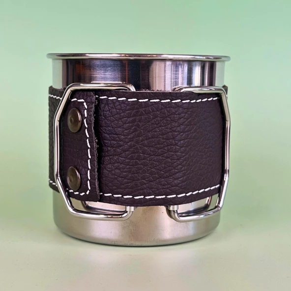 Perlotus Çelik 330 ml. Deri Kılıflı Katlanır Kulplu Kahve Kamp Bardağı Fincanı - Resim 6