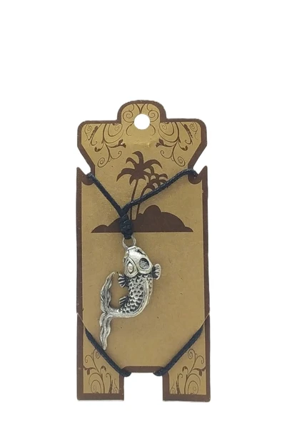 UNİSEX KOTON İP ASKILI VE GÜMÜŞ ANTİK KAPLAMALI TRİBAL KOLYE ürün görseli 1