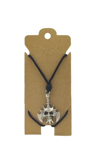 UNİSEX KOTON İP ASKILI VE GÜMÜŞ ANTİK KAPLAMALI TRİBAL KOLYE ürün görseli 1