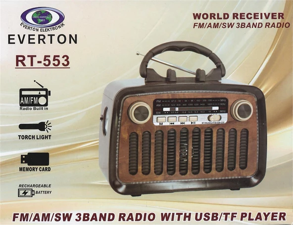 Everton Bluetooth Fm-Usb-Tf-Aux Şarjlı Nostaljik Radyo