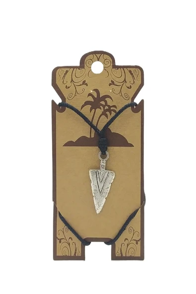 UNİSEX KOTON İP ASKILI VE GÜMÜŞ ANTİK KAPLAMALI TRİBAL KOLYE ürün görseli 1