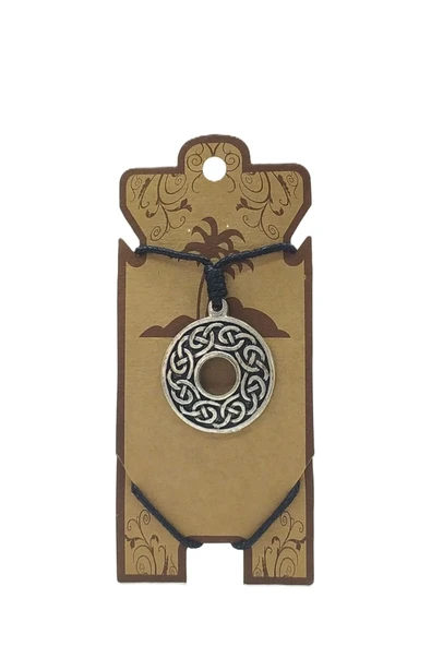 UNİSEX KOTON İP ASKILI VE GÜMÜŞ ANTİK KAPLAMALI TRİBAL KOLYE ürün görseli 1