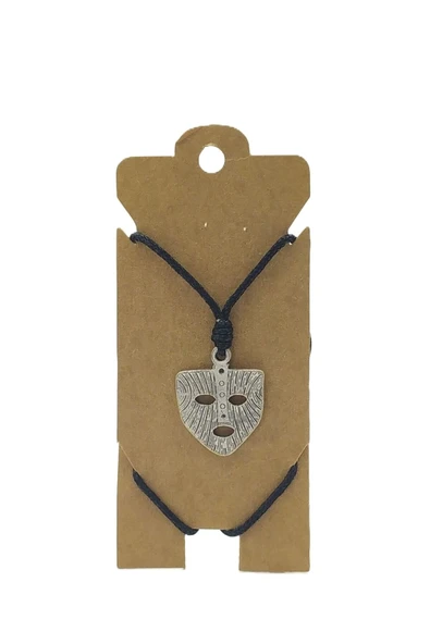 UNİSEX KOTON İP ASKILI VE GÜMÜŞ ANTİK KAPLAMALI TRİBAL KOLYE ürün görseli 1