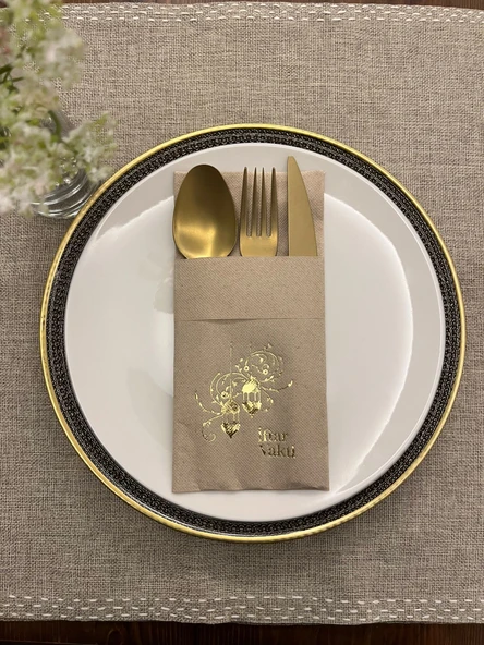 Gold Yaldızlı Kraft İftar Vakti Cepli Peçete 12 Adet ürün görseli 1