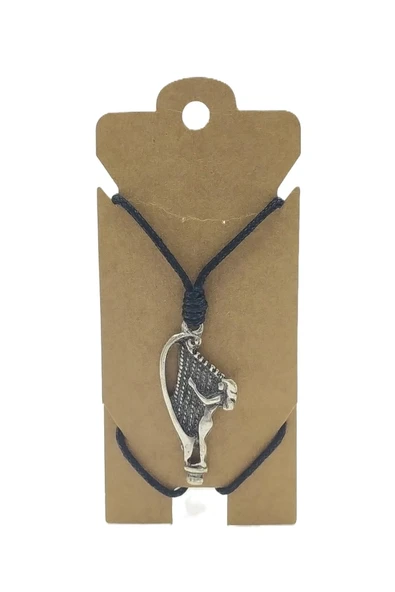 UNİSEX KOTON İP ASKILI VE GÜMÜŞ ANTİK KAPLAMALI TRİBAL KOLYE